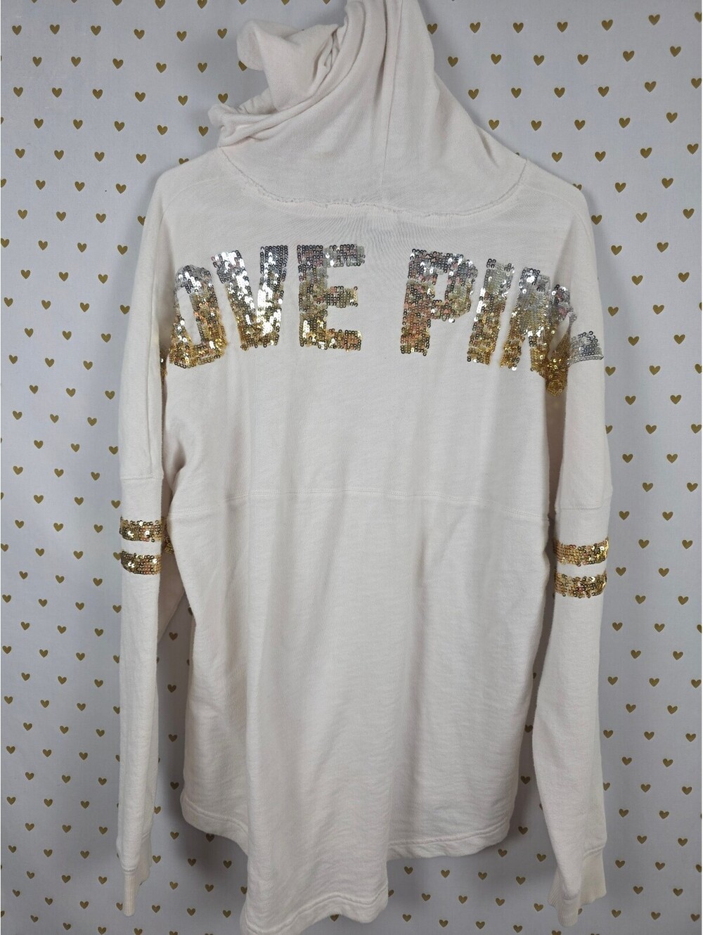 Victorias Secret Pink Gradient Bling Hoodie Sweater Pullover Sequined Large